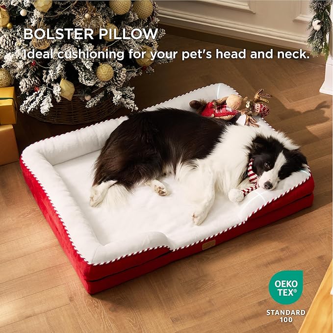 Bedsure Orthopedic Dog Beds Large Sized Dog - Washable Large Dog Cat Bed Waterproof, Comfort Dogs Couch Sofa with Washable Removable Cover, Pet Bed with Nonskid Bottom, Red, 35"