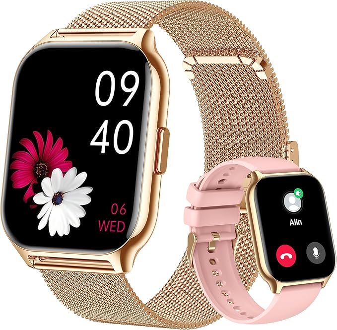 Popglory Smart Watch Answer/Make Calls, 2.01'' Smartwatch with AI Voice Control, Blood Pressure/SpO2/Heart Rate Monitor, Fitness Tracker Watch 2 Straps for Men Women for iOS Android Phones
