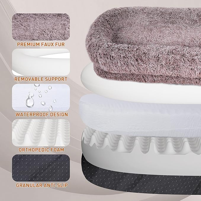 Human Dog Bed, 74.8''x47.2''x13.7'' Size Fits Adult and Pet Washable Giant People Dog Bed, Brown