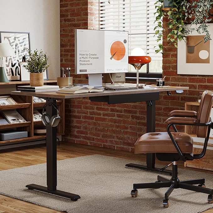Agilestic Electric Standing Desk with Integrated Drawer, Height Adjustable Desk, Ergonomic Rising 48"x24" Wooden Desk, Sit-Stand Workstation with Memory Presets for Work Home Office, Rustic Brown