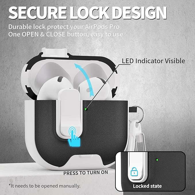 for AirPods 4 Case with Lock,TPU Leather Texture Protective Durability Anti-Lost & Shockproof Protective Cover Accessories with Cleaning Kit in Keychain for Apple AirPods 4 Generation (White/Black)