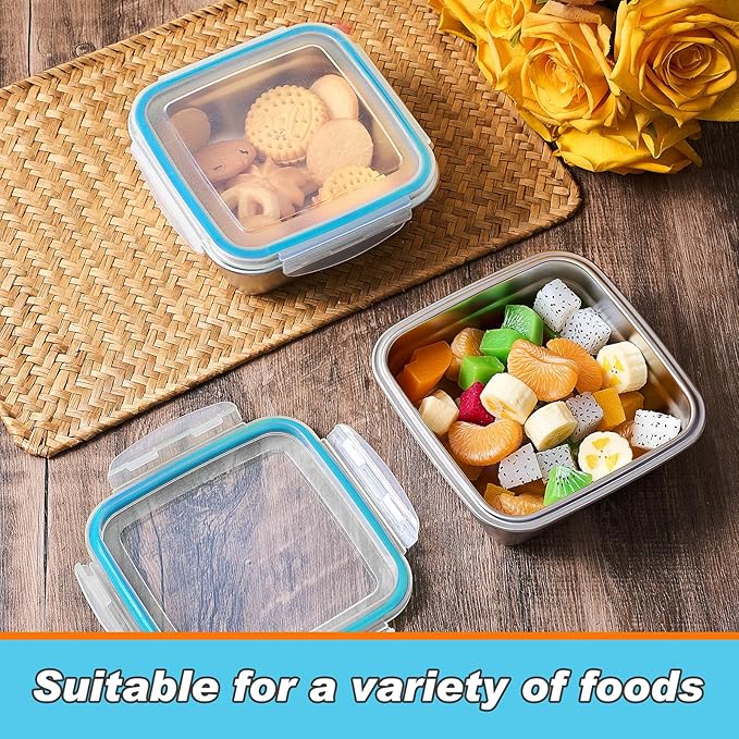 4 Pack Stainless Steel Sandwich Containers with Lids 25.4 oz Metal Food Container for Lunch Boxes with Airtight Silicone Seal for Sandwiches and Snacks(Light Blue)