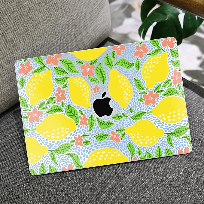 MEEgoodo for MacBook Air 13.3 inch Case 2021 2020 2019 2018 A2337 M1 A2179 A1932, Laptop Shell for MacBook Air M1 with Keyboard Webcam Cover & Trackpad Film & Type C Adapter,Lemon Fruit Pattern