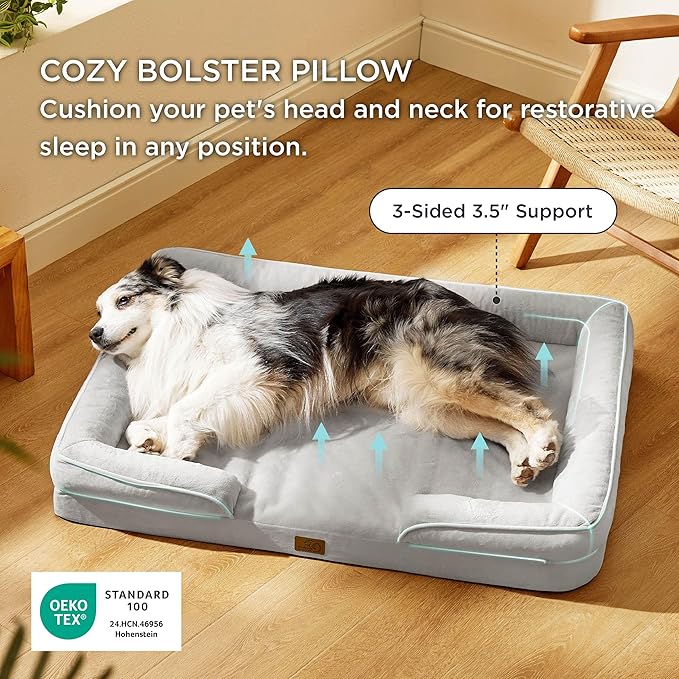 Bedsure XL Orthopedic Dog Bed for Extra Large Dogs - Washable XLarge Dog Cat Bed Waterproof, Comfort Dogs Couch Sofa with Washable Removable Cover, Pet Bed with Nonskid Bottom, Light Grey, 42"