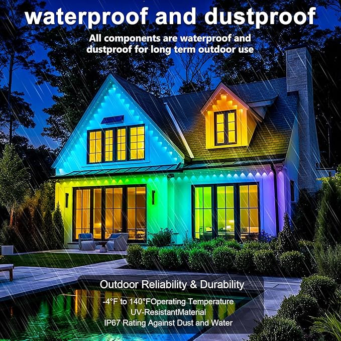 Permanent Outdoor Lights,500FT RGB Eave Light,IP67 Waterproof Lighting for House,Smart LED with App/Remote Control for Outdoor Decor,Garden Decor,Party,Holiday