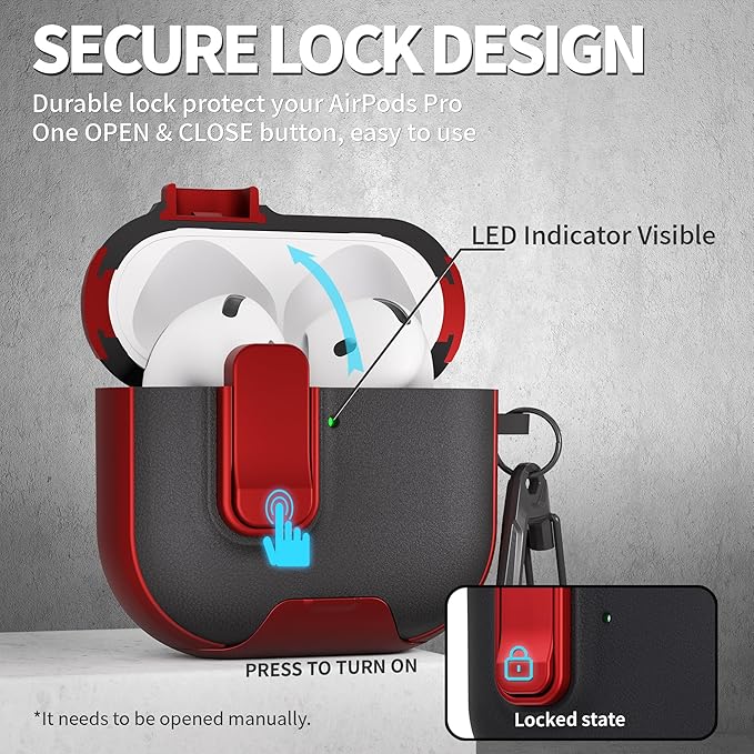 for AirPods 4 Case with Lock,TPU Leather Texture Protective Durability Anti-Lost & Shockproof Protective Cover Accessories with Cleaning Kit in Keychain for Apple AirPods 4 Generation (Red/Black)