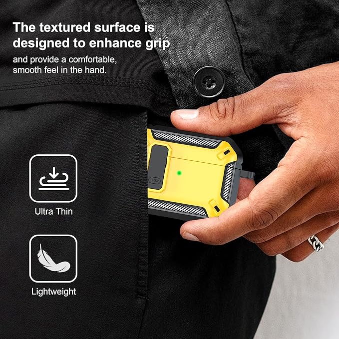 RFUNGUANGO for AirPods Pro 2 Case, Compatible with Airpods Pro Case 2nd / 1st Generation, Compatible with MagSafe, with Cleaning Kit and Keychain, Visible LED, Yellow