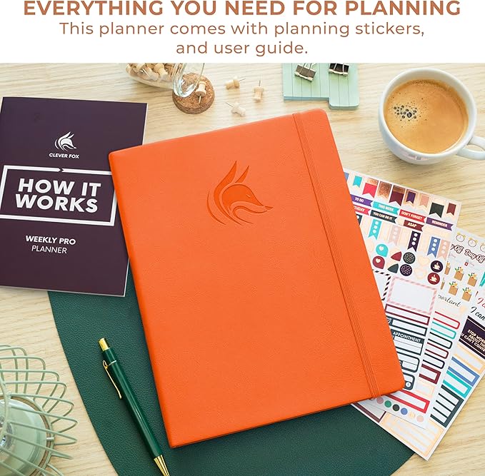 Clever Fox Planner PRO Dated (Jan 2026–Jan 2027) Weekly & Monthly Life Planner to Increase Productivity, Time Management and Hit Your Goals – Organizer, Gratitude Journal – A4 Size (Orange)