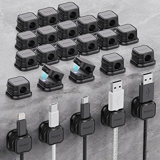 24 Pack Magnetic Cable Clip Organizer Cord Holder, Picozon Adhesive Cable Management, Wire Phone USB Charger Cable Holder, Keeper Organizer for Office Home Desktop Table - Black - Image 1