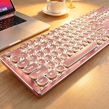 Wireless Typewriter Style Mechanical Keyboard with White Backlit, Pink - Image 1