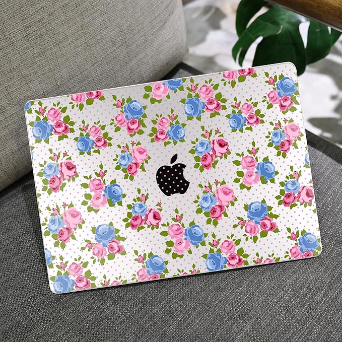 MEEgoodo for MacBook Air 13.3 inch Case 2021 2020 2019 2018 A2337 M1 A2179 A1932, Laptop Shell for MacBook Air M1 with Keyboard Webcam Cover & Trackpad Film & Type C Adapter,Shabby Chic Rose