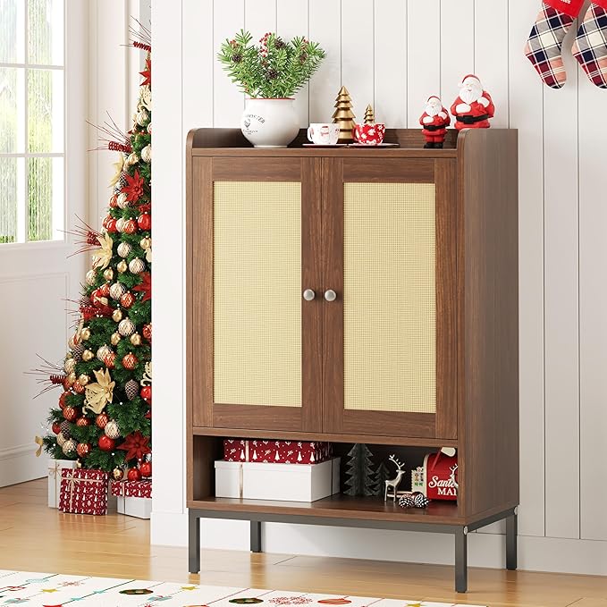 JASIWAY Rattan Shoe Cabinet Storage for Entryway, Shoe Cabinet with Adjustable Shelves for Entryway, 5-Tier, 20 Pair Shoe Rack Storage for Hallway, Closet, Living Room, Brown
