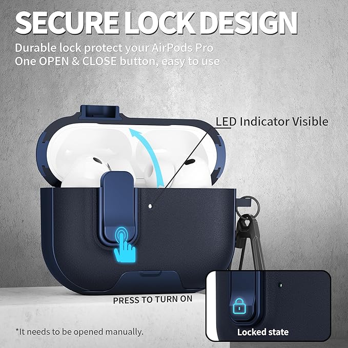 for AirPods Pro 3 Case with Lock,TPU Leather Texture Durability Anti-Lost & Shockproof Protective Cover Accessories with Cleaning Kit in Keychain for Apple AirPod Pro 3 Generation 2025(Midnight Blue)