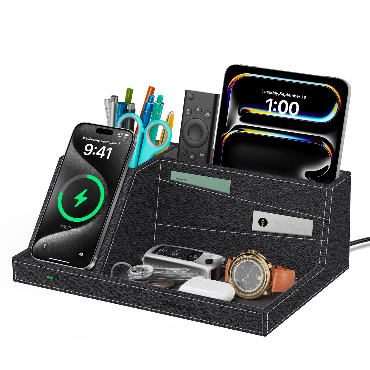 Wireless Charger with Desk Organizer, Fast Charging Station