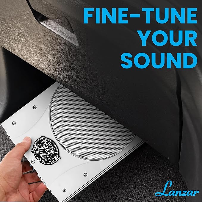 Lanzar 8'' Marine Subwoofer System – 1000W Waterproof Slim Amplified Woofer with RCA Low Level Input, Remote Control, LED Power Indicators, Adjustable Sensitivity, Bass Boost, and Protection Circuits