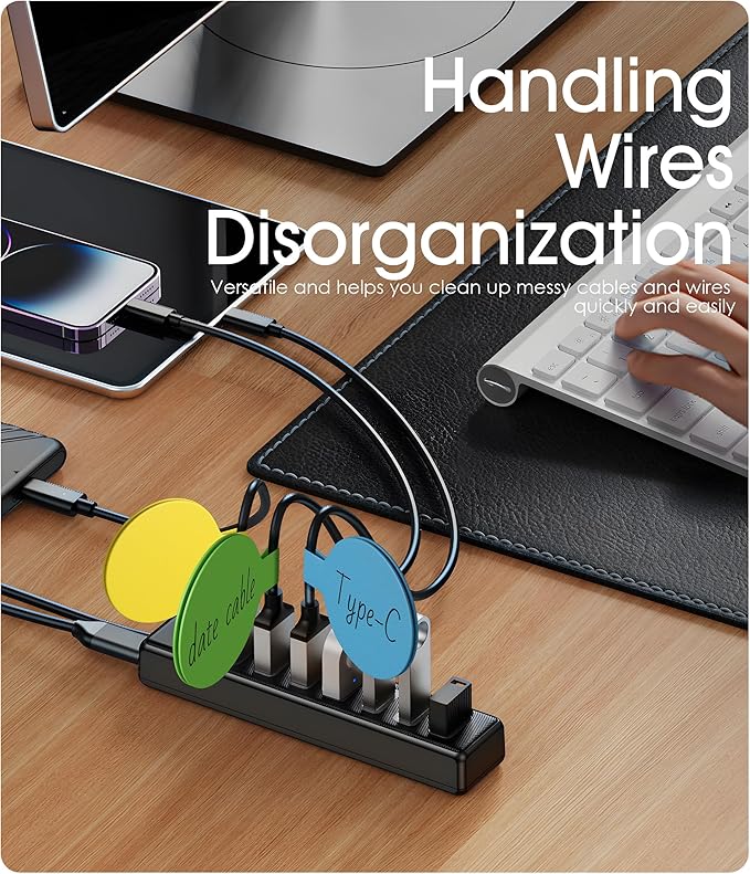 Nearockle 32Pcs Cable Management Set – 20 Silicone Ties + 12 Cord Labels, Multicolor