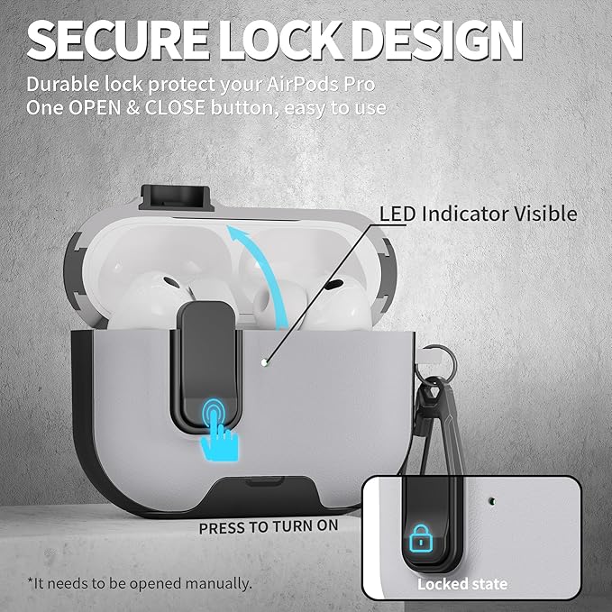 for AirPods Pro 3 Case with Lock,TPU Leather Texture Durability Anti-Lost & Shockproof Protective Cover Accessories with Cleaning Kit in Keychain for Apple AirPod Pro 3 Generation 2025(Black/Grey)