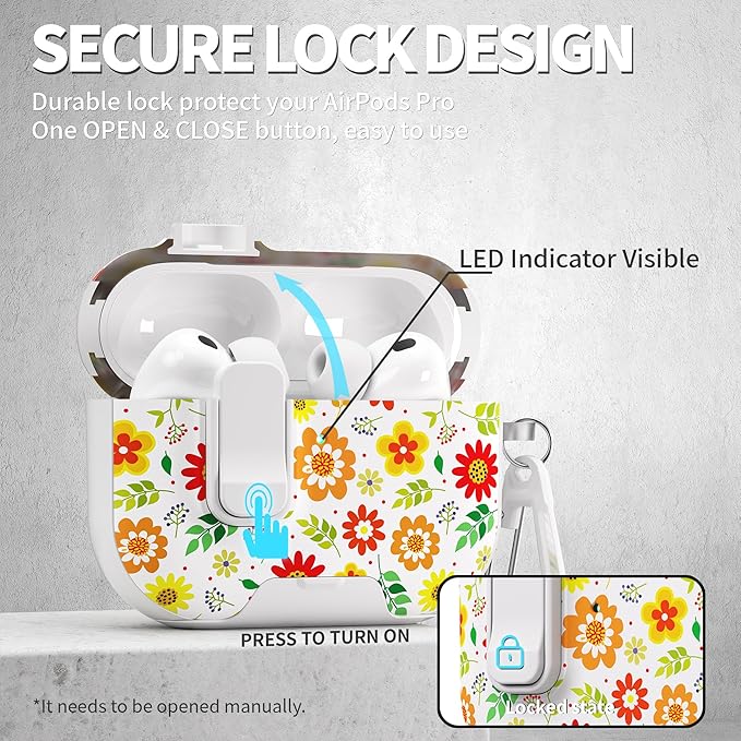 for AirPods Pro 3 Case(2025) with Secure Lock Clip and Phone Stand,Floral Girly Style Protective Cover with Cleaning Kit and Hand Strap for Apple AirPod Pro 3 Generation (Sunflower Petals)