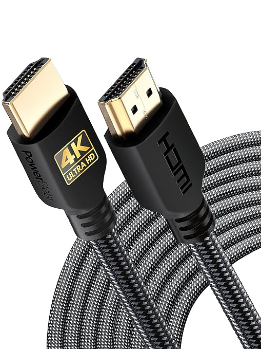 PowerBear 4K HDMI Cable 30 ft | Long Hdmi Cable, Braided Nylon & Gold Connectors, 4K @ 60Hz, Ultra HD, 2K, 1080P, ARC & CL3 Rated | for Laptop, Monitor, PS5, PS4, Xbox One, Fire TV, & More