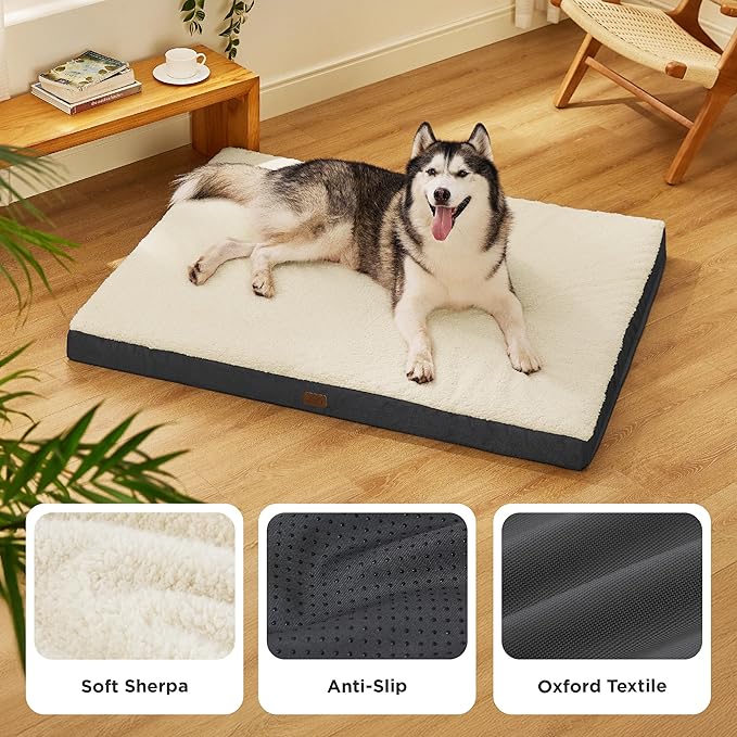 Bedsure Giant Dog Bed for Jumbo Dogs - 53" x 36" Flat Pet Beds with Removable Washable Cover, Orthopedic Egg Crate Foam Mat for Long-Bodied Pets Up to 120 lbs