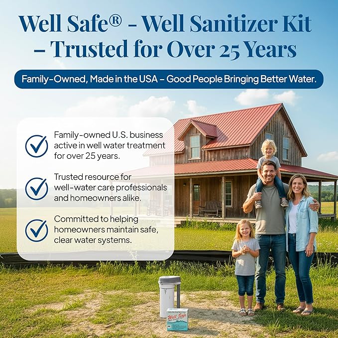 Well Sanitizer Kit - Water Purification for Wells, Storage Tanks & Cisterns - Improves Well Water Smell and Taste - Easy to Use - USDA Food Grade Sanitizer and Well Water Treatment