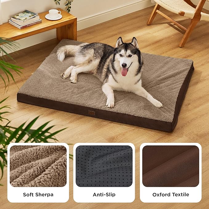 Bedsure Giant Dog Bed for Jumbo Dogs - 53" x 36" Flat Pet Beds with Removable Washable Cover, Orthopedic Egg Crate Foam Mat for Long-Bodied Pets Up to 120 lbs