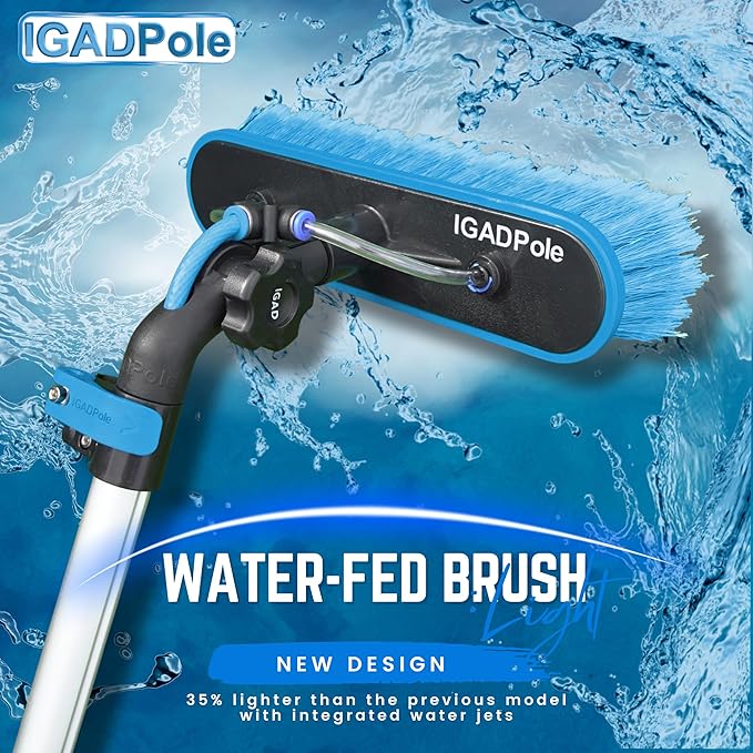 IGADPole Washing Kit: Water-fed Brush, Cobweb Duster and 10” Squeegee and Soap Dispenser, with 3-Stage Telescoping Pole 5-12ft Pole