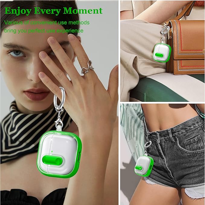 for AirPods 4th Generation Case 2024 with Bright Plated Bezel and Switches, Military-Grade Shockproof Transparent Anti-Yellowing for AirPods 4 Cover, Green