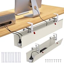 36" Under Desk Cable Management Tray for Home Office, No Drill Cord Organizer for Glass & Wood Table, Anti-Sag Oxford Fabric Wire Management Hider, Fits Surge Protector (Beige, 35.8") - Image 1