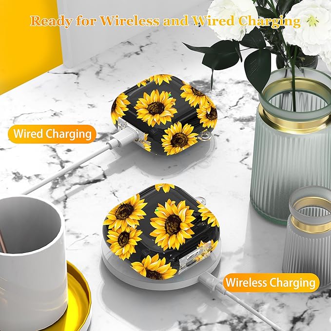 for AirPods 4th Generation Case Cover 2024, Military-Grade Shockproof, Soft TPU Highly Transparent Anti-Yellowing for AirPods 4 Case with Cleaning Kit & Cute Round Buckle, Black chrysanthemum