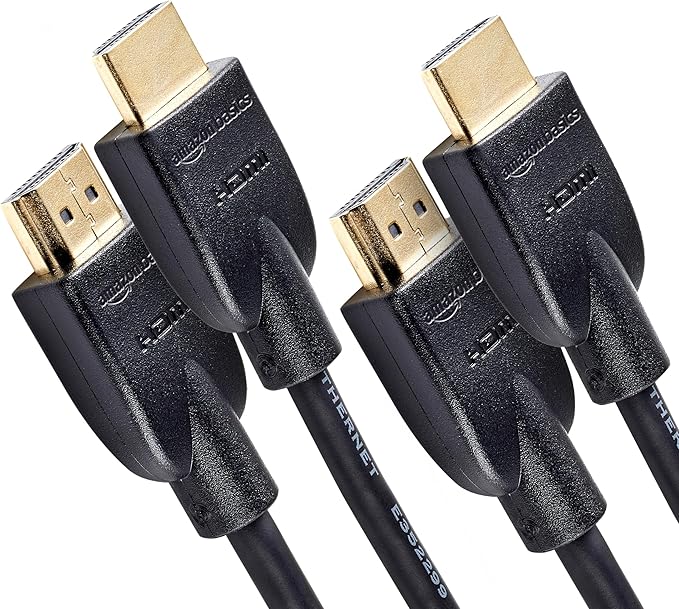 Amazon Basics HDMI Cable, 2-Pack, 3ft, 4K@60Hz, High-Speed 4K HDMI 2.0 Cord for Blu-ray, Ethernet, 2160p, 48 bit, Compatible with TV/PS5/Xbox/Roku, Black