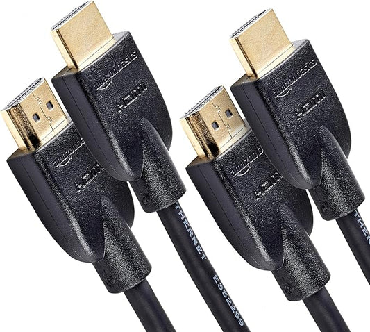 Amazon Basics HDMI Cable, 2-Pack, 3ft, 4K@60Hz, High-Speed 4K HDMI 2.0 Cord for Blu-ray, Ethernet, 2160p, 48 bit, Compatible with TV/PS5/Xbox/Roku, Black