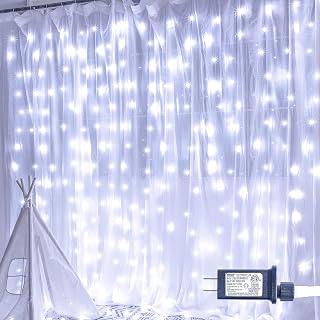 Oopswow 304L Curtain String Lights, 9.8ft x 9.8ft 8 Modes for Bedroom, Hanging Twinkle Fairy Plug-in Window Backdrop for Christmas Party Wedding Outdoor Indoor Wall Decor - Image 1