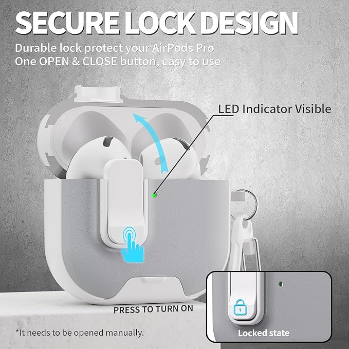 for AirPods 4 Case with Lock,TPU Leather Texture Protective Durability Anti-Lost & Shockproof Protective Cover Accessories with Cleaning Kit in Keychain for Apple AirPods 4 Generation (White/Grey)