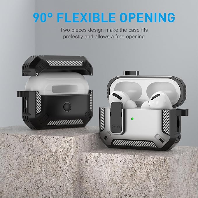 Maxjoy for AirPods Pro Case Cover with Lock, AirPods Pro 1st Generation Case for Men Military Rugged Protective Cover with Keychain Compatible with Apple AirPod Pros 2019 Front LED Visible, Silver