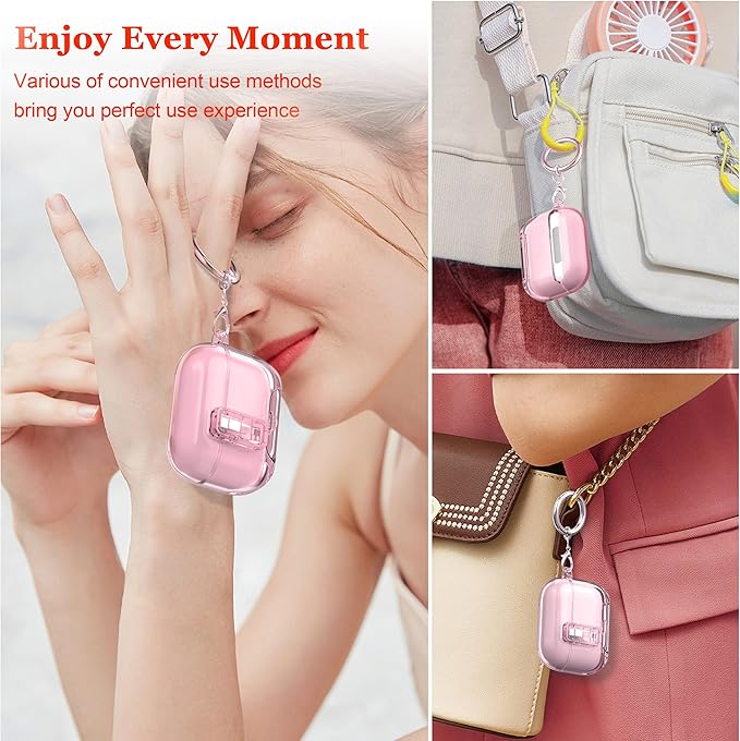 for AirPods Pro 2nd Generation Case, Military-Grade Shockproof Transparent Anti-Yellowing, Charging Port Dust-Proof & Stand Design with Cleaning Kit for AirPods Pro 2nd Case, Crystal Pink