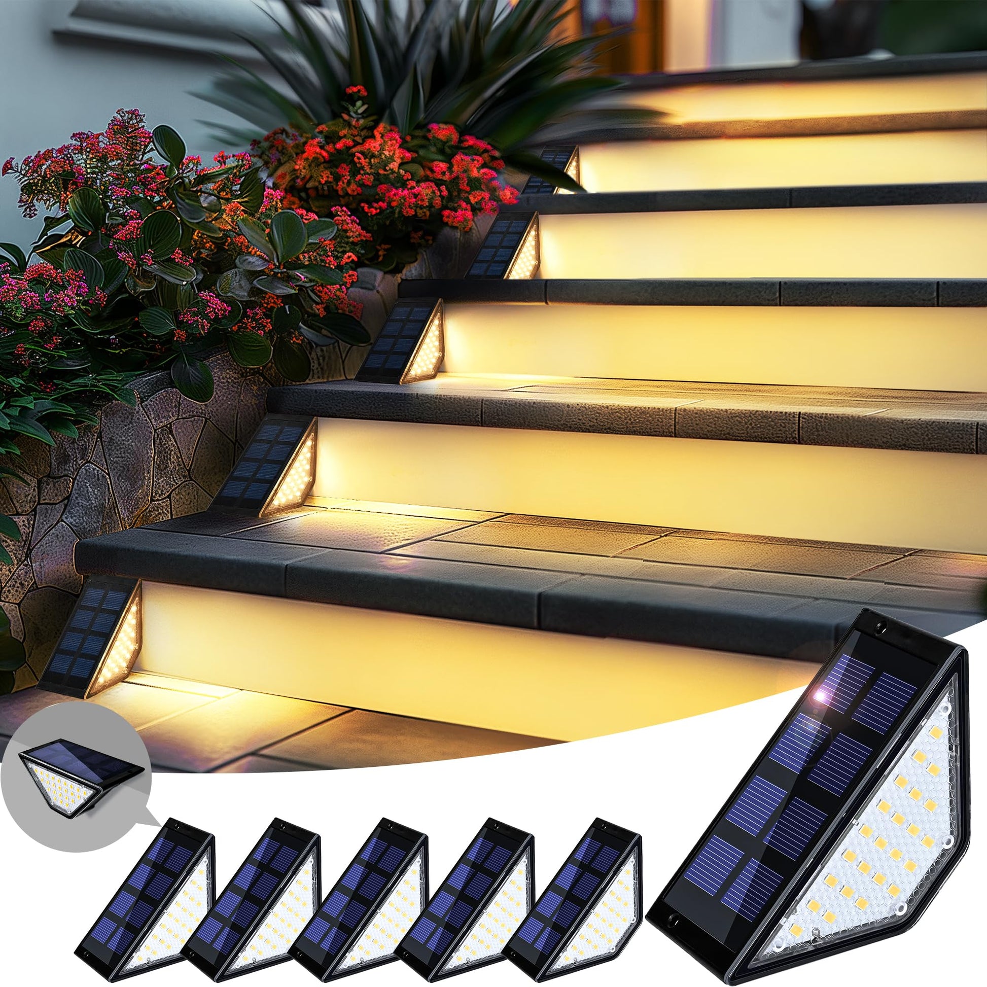 Solar Step Lights — 6-Pack Warm White, Waterproof - Image 1