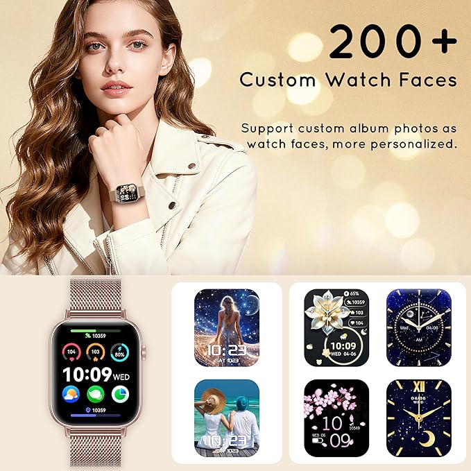 Smart Watch for Women (Answer/Make Calls) 1.83" HD Fitness Step Tracker Smartwatch Compatible Android iPhone Phones with Heart Rate/Sleep Monitor, 120+ Sports IP68 Waterproof, Rose Gold/3 Bands