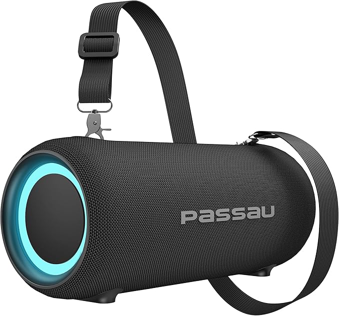 Passau Portable Bluetooth Speakers Loud 40W Peak Stereo Sound, Passive Radiators-Deep Bass, All Day Playtime, Adjustable Strap, BT5.3, IPX5 Wireless Speaker RGB Lights for Indoor Outdoor