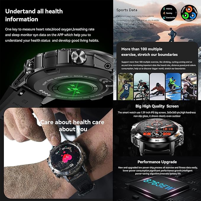 Military Smart Watch for Men(Answer/Dial Calls), Fitness Tracker for Android iPhone, 1.39" Activity Tracker with Heart Rate Sleep SpO2 Monitor, Calorie, 5ATM Waterproof Smartwatch, 3 Straps (Silver)
