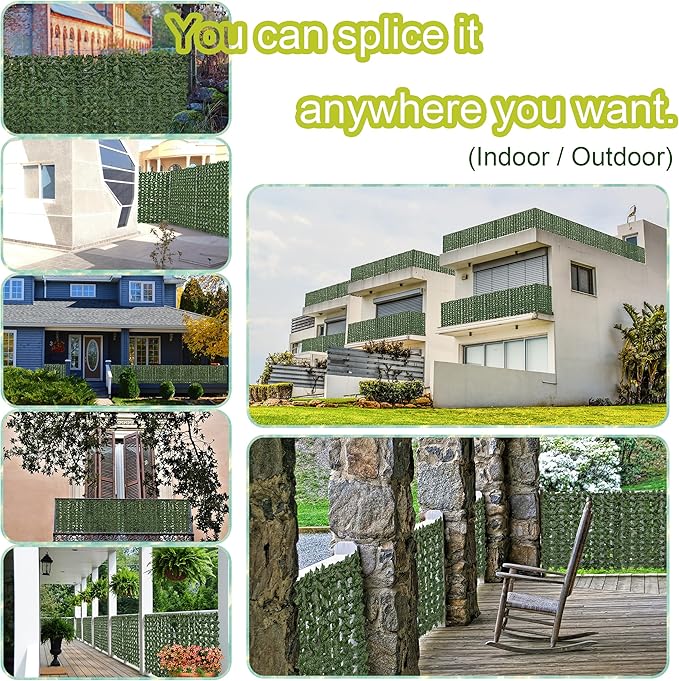 Artificial Ivy Privacy Fence Screen: 140"x 40"(39.2 SQFT) UV-Anti Faux Hedge Fence and Fake Ivy Vine Leaf Wall Panels for Indoor&Outdoor Green Backdrop, Garden Greenery Decor