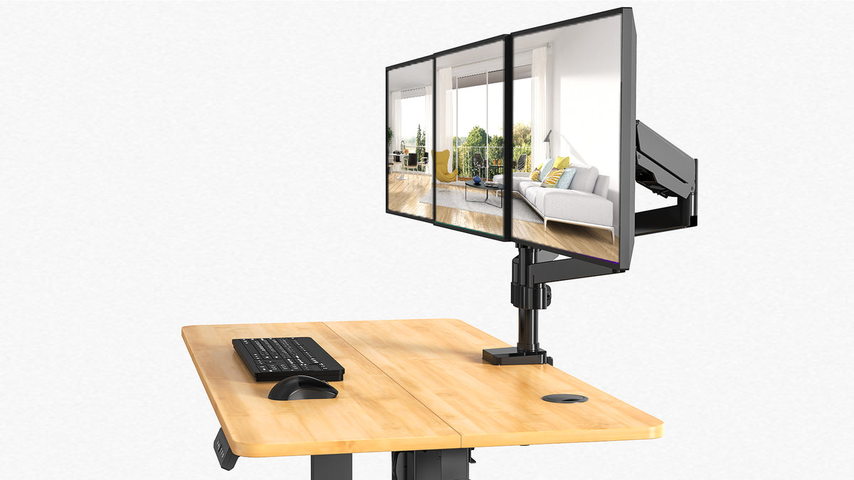 Gas Spring Triple Monitor Desk Mount for Screens up to 27 inch
