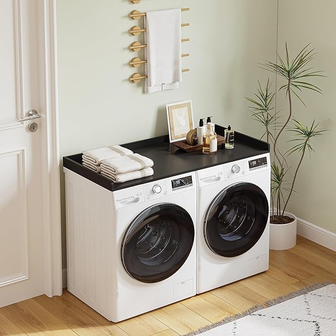 Washer Dryer Countertop,27.5" x 54" Wood Topper for Laundry Room Organization，Laundry Countertop over Washer and Dryer,With Edge Rails,Non-Slip Mat,Easy to Assemble