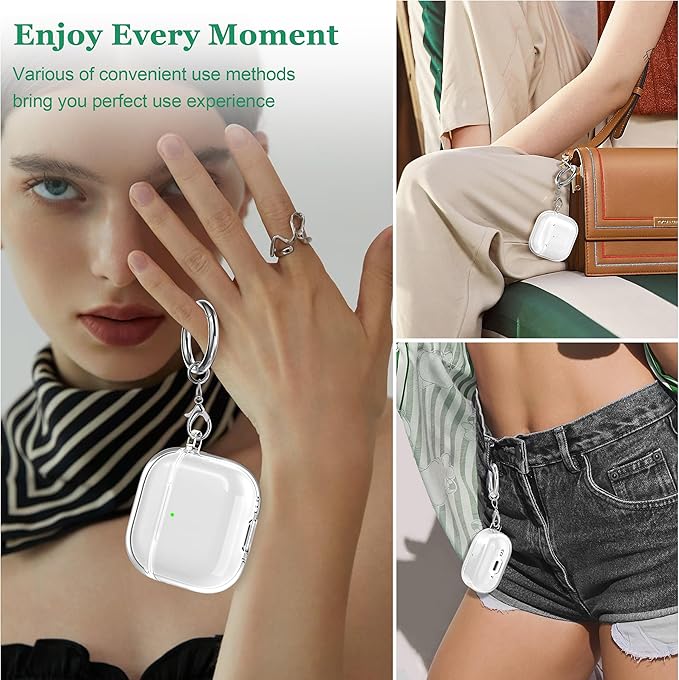 for AirPods 4th Generation Case Cover 2024, Military-Grade Shockproof, Soft TPU Highly Transparent Anti-Yellowing for AirPods 4 Case with Cleaning Kit & Cute Round Buckle, Clear White