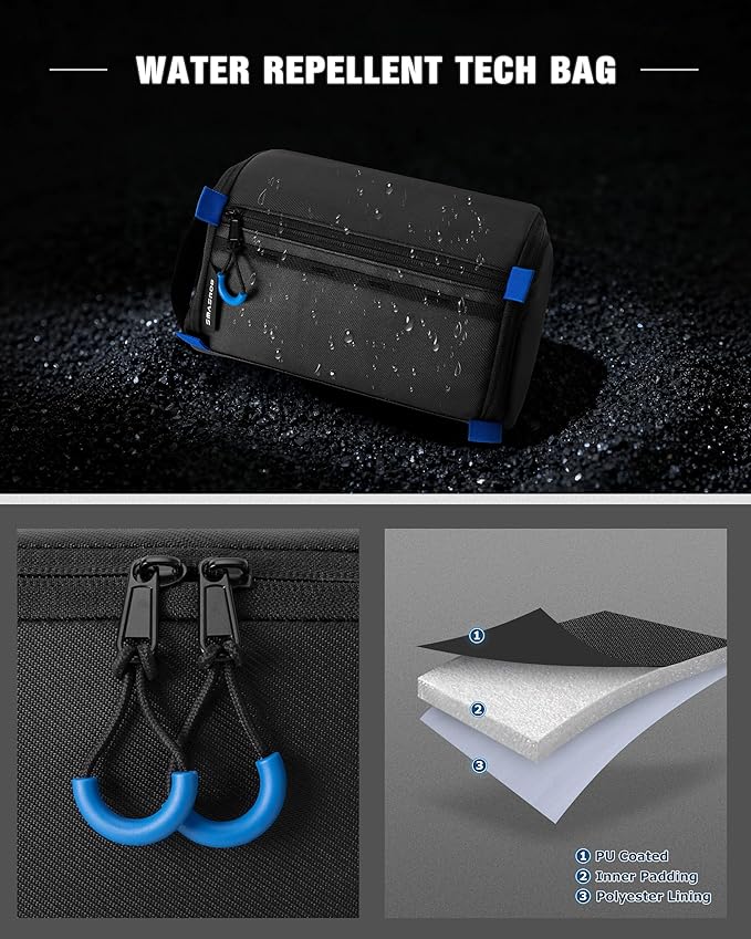 Electronics Organizer Travel Case, Water Resistant Tech Bag Charger Pouch for Cord, Cable, Cards, Phone, Airpods, Black