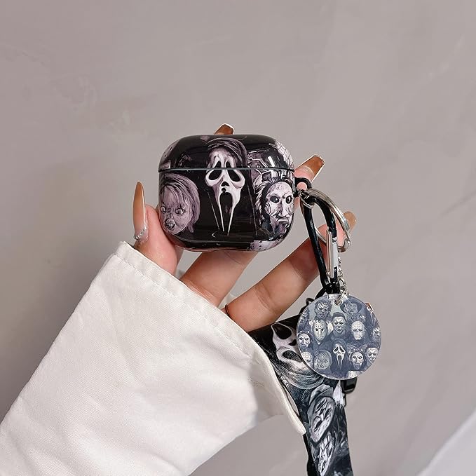 Cool Scream Pattern 3rd Generation Case 2021 with Durable IMD Printing Technology and PET Layer，with Horror Keychain Clip Carabiner and Lanyard，Designed for Those who Like Thrilling Horror Themes