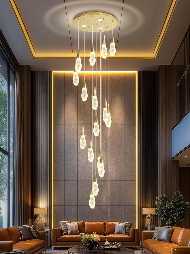 Modern Crystal Chandelier 16-Light Large Chandeliers for High Ceilings Gold Raindrop Chandelier Crystal Chandeliers for Staircase Villa Living Room Entryway