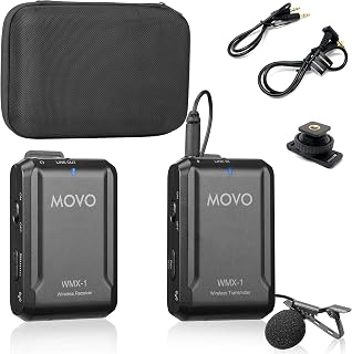 Movo WMX-1 2.4GHz Wireless Lavalier Microphone System Compatible with DSLR Cameras, Camcorders, iPhone, Android Smartphones, and Tablets (200' ft Audio Range) - Image 1