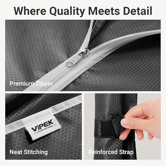 VIPEK S3C Heavy Duty Covered Clothes Rack Portable Closet Rack, Black Metal Clothing Rack with Black Upgarded Polyester Cover, Adjustable Custom Freestanding Closet Wardrobe, Max Load 1060LBS