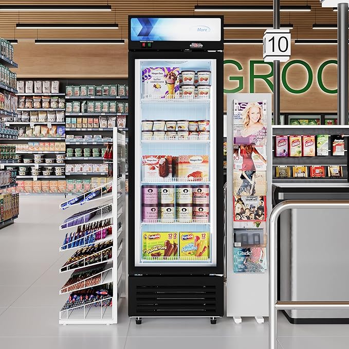 KoolMore 24 in. Commercial One Glass Door Merchandiser Freezer, 12 Cu. Ft. in Black, ETL Listed (KM-MDF-1GD-12C)